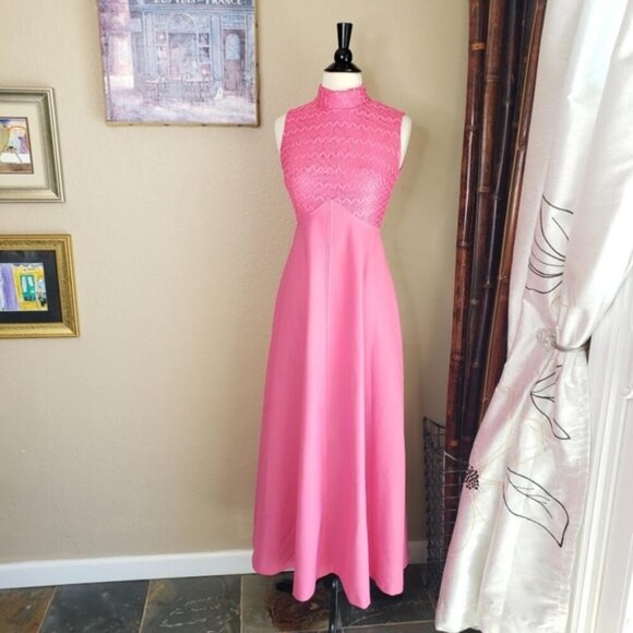 Vintage Pink Turtleneck Long Dress Size 7 - Picture 1 of 4